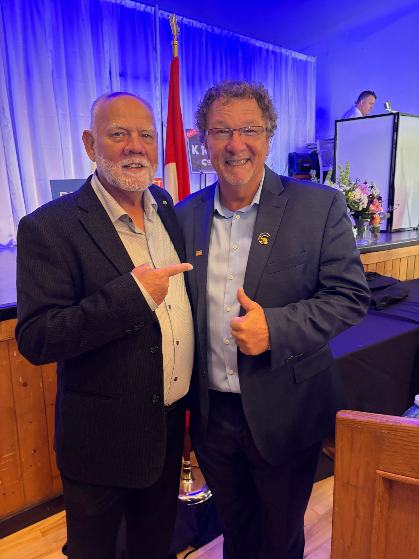 Earl Storey with a BC Conservative candidate at the Candidate Kickoff at Matsqui Community Hall